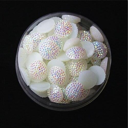 New Fashion 50pcs 12mm Real White AB color Round Flatback Resin Stone Rhinestone For Diy Decoration