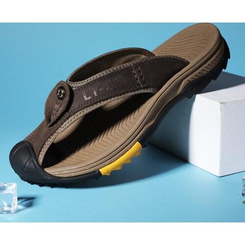 Genuine Leather Mens Flip Flops Fashion Rome Style Men Sandals Summer Outdoor Street Luxury Sandalias Breathable Light Slippers