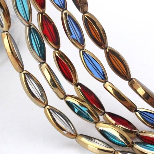 OlingAr Horse eye shape plating Gold 8MM 12pcs/lot mixing color Glass Loose Beads DIY earring/necklace/Jewelry Making