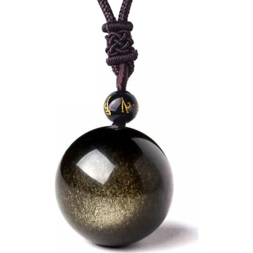 Original Gold Obsidian Single Bead Pendant Necklace Single Bead Necklace Chinese Style Hand Carved Jade Jewelry