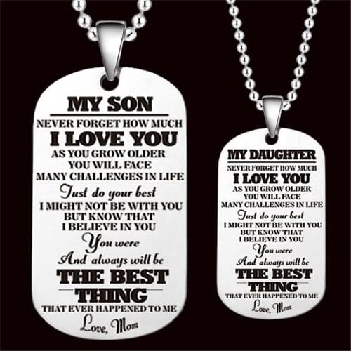 Engraved Black Stainless Steel Necklace To My Daughter Son Big Metal Tags Pendants Necklaces Love Gifts From Mom Dad
