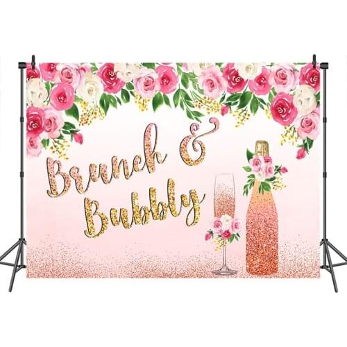 MEHOFOTO Brunch and Bubbly Bridal Shower Party Photography Backdrop Rose Gold Glitter Champagne Wedding Banner Background