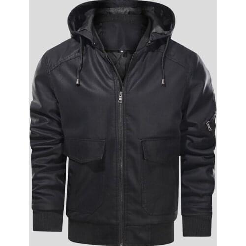 QSuper Autumn And Winter Men Leather Jacket Motorcycle PU Hooded Mens Coats Solid Bright Thick Male Brand Clothing Dropshipping