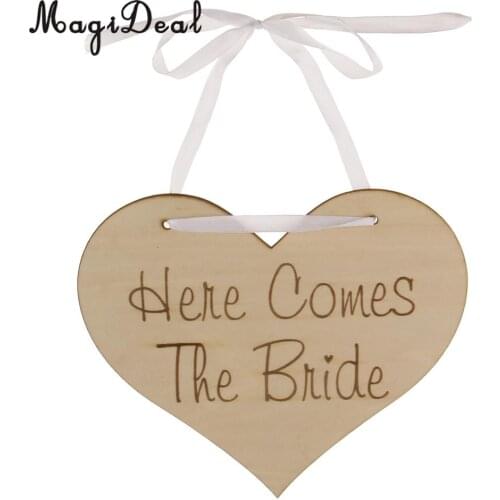 MagiDeal Here Comes The Bride Wedding Page boy Flower girl Wooden Sign Board Ornament Rustic Wedding