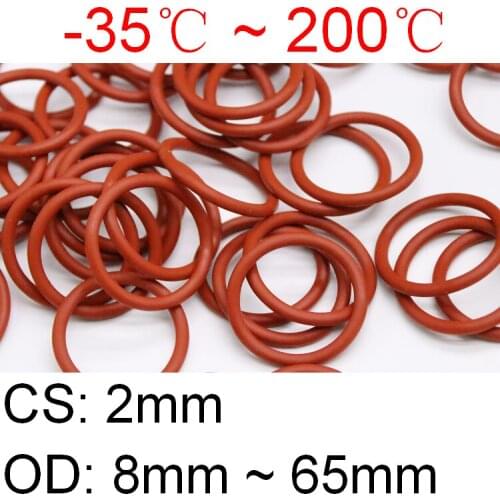 10pcs Red VMQ Silicone Ring Gasket CS CS 2mm OD 8 ~ 65mm O Ring Rubber Seal pressure cooker o-ring food high temperature gasket