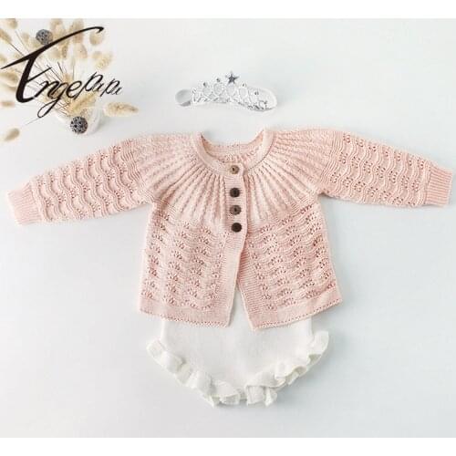 Engepapa Korean Style Spring Autumn Toddler Baby Girls Knitting Clothes Set Cardigan+Rompers Infant Baby Girls Clothing Suit