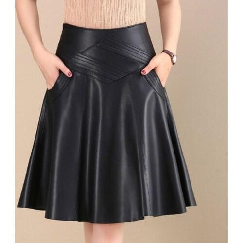 2020 Spring Autumn Fashion Women Black High Waist Faux PU Leather Skirt Solid Color Sexy Short Causal Ladies Office Skirts Q96