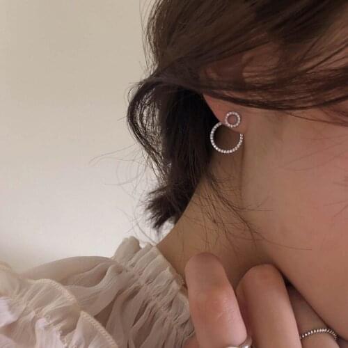 2021 Korean Simple Double Circle Gold Color Metal Rhinestone Drop Earrings For Women Fashion Small Pendientes Jewelry Gifts