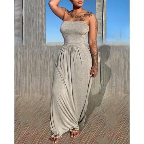 2021 Summer Women Sexy Off Shoulder Plain Ruched Backless Casual Asymmetric Maxi Dress Ladies Loungwear Long Dresses Plus Size