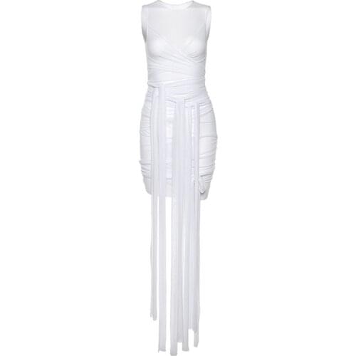 2021 Women Multilayer Mesh Sexy Lace Up Party Dress Sleeveless Sling Skinny Stretchy Female Streetwear Fashion Clubwear