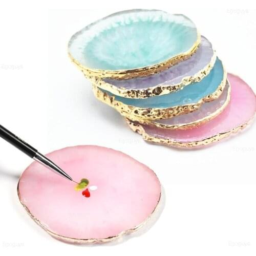 1pcs round leaf shaped agate stone manicure palette gel polishing pallet mixed drawing paint plate mat nail art display rack