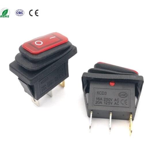 20pcs 3Pin On-Off Copper Boat Rocker Switch Waterproof Cap Red Light 16A/250VAC 20A/125VAC Car Dash Dashboard Truck RV ATV