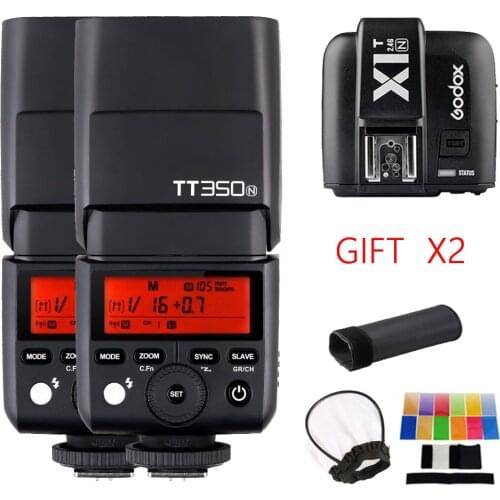 2x Godox Mini Speedlite TT350N 2.4G HSS 1/8000s TTL GN36 Camera Flash + X1T-N Wireless Trigger Transmitter for Nikon Camera DSLR