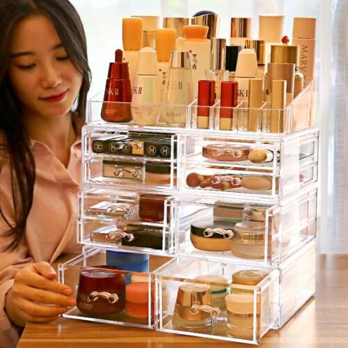 Acrylic Makeup Organizer Jewelry Storage Box Cosmetics Jewelry Display Plastic Box Transparent Drawer Powder Storage Lipstick