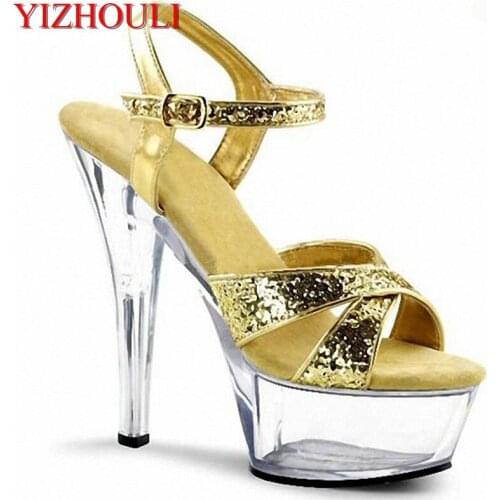 Crystal glitter sandals 15cm ultra high heels platform dance shoes small yards Gorgeous 6 inch Crystal shoes