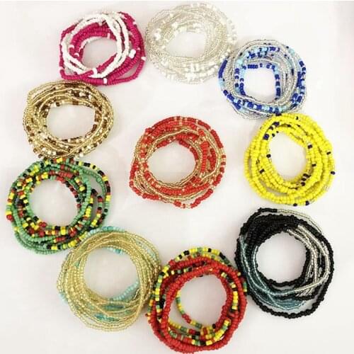 Bohemia 2pcs Waist Beads Belly Chians Bead Jewelry Belly Chains Elastic Waist Chain, Body African Waists Bead