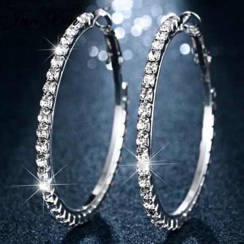 Bohemian Silver Big Hoop Earrings For Women Fashion Jewelry Ladies Zircon Brincos Wedding Engagement Statement Earings