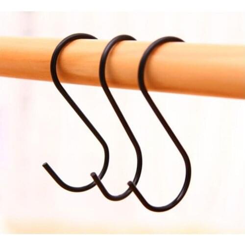 3Pcs Black S Shaped Hooks Hanger Holder Stainless Steel Clasp Hanging Sling Dog For Clothes Key For Home 1055A