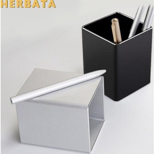 Business style Pen holder office study desk square metal alloy pencil container brush pot multifunction Storage box