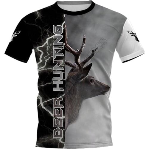 PLstar Cosmos Deer Hunting 3D Printed t-shirt Harajuku Streetwear T shirts Funny Animal Men For Women Short Sleeve 01