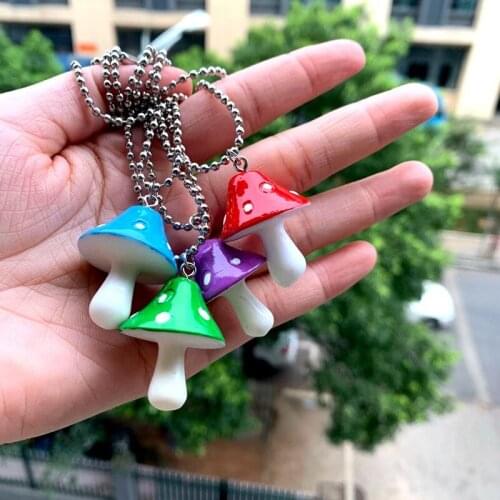 Fuuy Cute Colorful Mushroom Pendant Necklace For Women Cartoon Candy Color Resin Imitation Mushroons Necklaces Jewelry A880