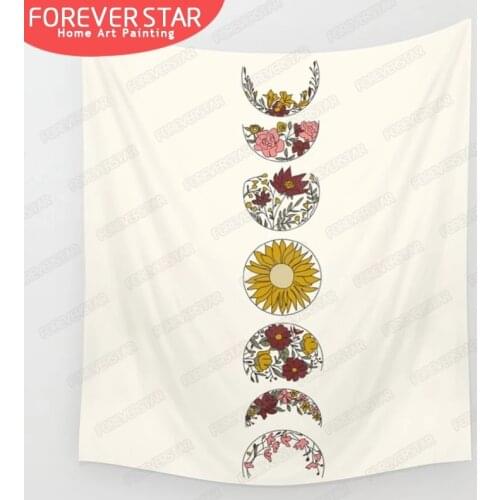 Moon Phase Tapestry Wall Hanging Psychedelic Floral Wall Tapestry Mandala Wall Cloth Flower Tapestries Wall Carpet Beach Towel