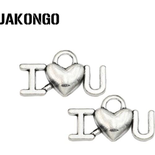 JAKONGO Antique Silver Plated I Love You Charms Pendant for Jewelry Making Earrings Bracelet Accessories DIY 17x10mm 30PCS/lot