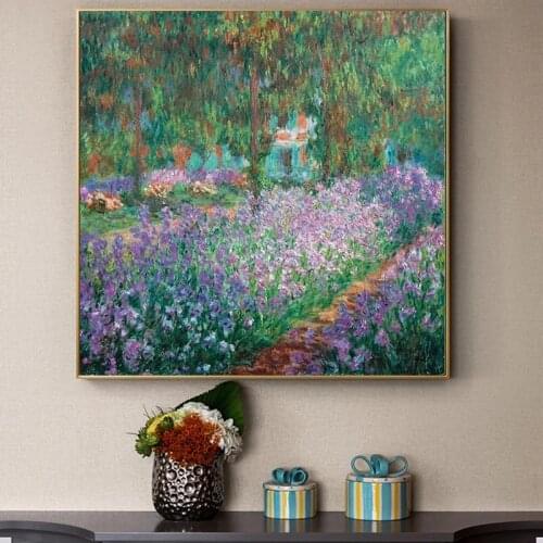 Claude Monet The Artists Garden At Giverny Canvas Painting Posters and Prints Wall Art Picture for Living Room Decor Cuadros
