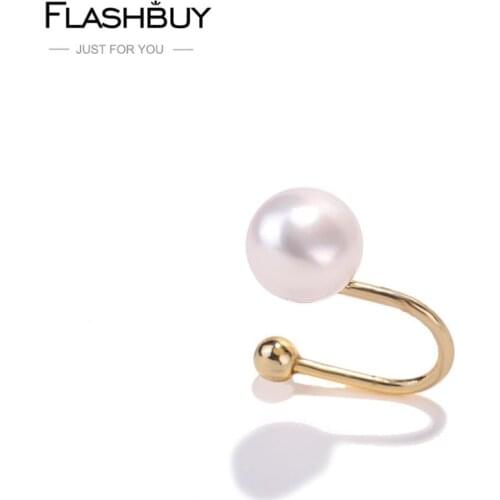 FLASHBUY Single Piece Clip Earrings without Piercing Pearl Alloy Earrings Clips Minimalist Ear Cuff Hot
