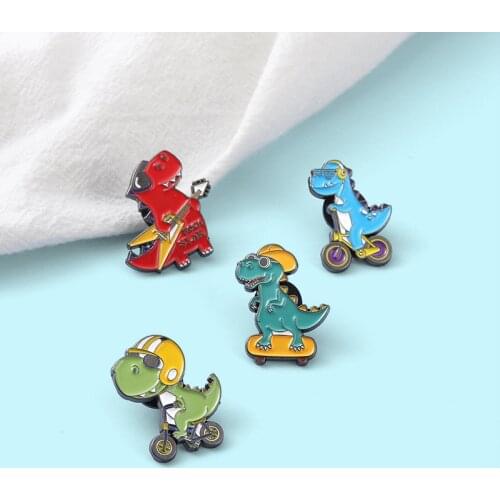 Creative cartoon dinosaur bicycle guitar shape paint brooch wholesale