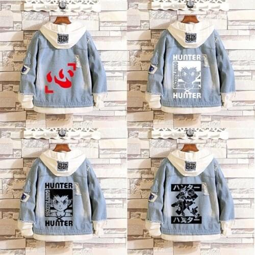 Hunter Isaac Nitro Hunter Anime Men and Women Couples Hole Denim Jacket Spring and Autumn New Jeans Hooded Jacket Coats