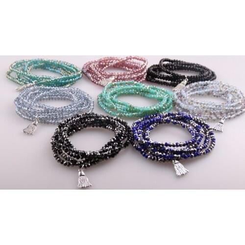 Wholesale Mix 5 Strands Crystal with Alloy Tassel Beads Stretched Bracelets Handmade Elastic Pacet Bead Yoga Bracelet & Necklace