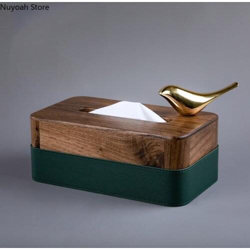Walnut Brass Bird Light Luxury Solid Wood Tissue Box Restaurant Living Room Desktop Decoration Home Coffee Table Pumping Box