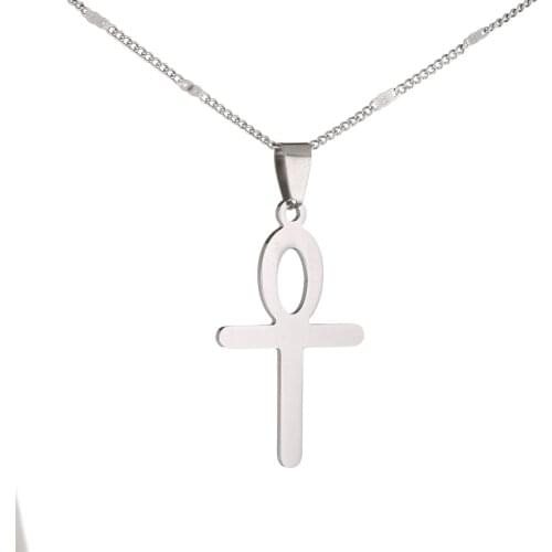 Stainless Steel The Key of The Nile Ankh Cross Pendant Necklace Egyptian Cross Chain Jewelry
