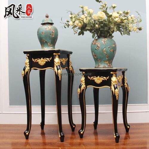 European-style indoor flower pot stand multi-layer gold-painted flower stand black flower table wooden floor living room balcony