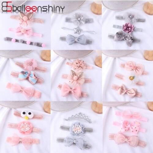 BalleenShiny 3pcs Bow Princess Stretch Lace Baby Headband Set Fashion Floral Crown Baby Girl Hairband Newborn Photography Props