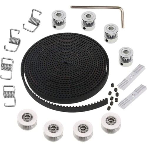 5Mx6Mm Gt2 Timing Belt +4Pcs 20 Tooth 5Mm Inner Diameter Pulley +4Pcs Idler + 4Pcs Tensioner Spring Torsion +2Pcs Gear Clamp Mou