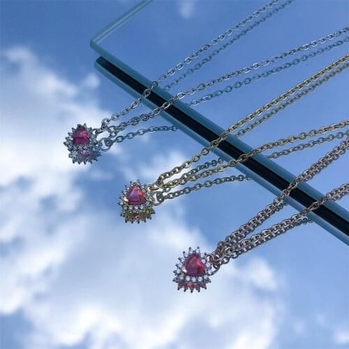 Luxury Exquisite Pink Crystal charm Necklace Fashion Temperament Love Pendant Necklace Female Jewelry