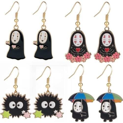 Anime Spirited Away No Face Man Earrings Cartoon Fairydust Ghost Drop Earring Alloy Totoro Stud Earrings Jewelry Gifts