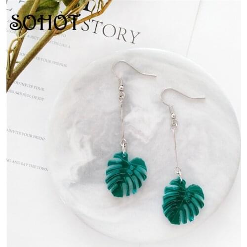 SOHOT BOHO Hawaii Beach Monstera Leaf Drop Earrings New Temperament Women Summer Jewelry Accessories For Party Major Brincos