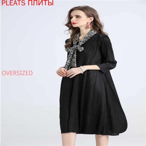 Chiffon scarf collar vertical dress MIYAKE pleats dresses