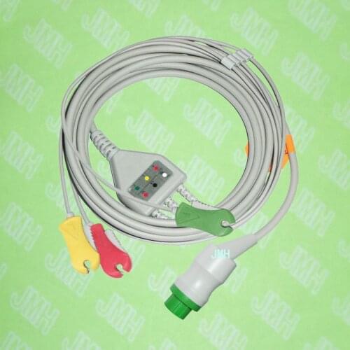 Compatible with 13pin Menen BPM-700M and Envoy ECG Machine the one-piece 3 lead cable and clip leadwir,AHA or IEC