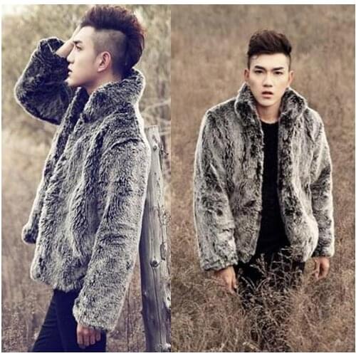Warm casual faux mink rabbit fur coat mens leather jacket men coats villus winter loose thermal outerwear 2020 new stand collar