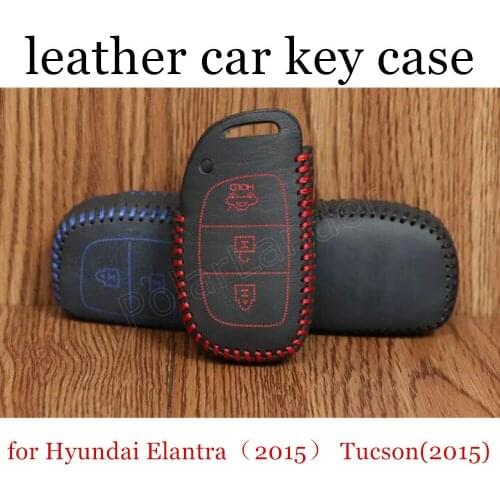 Only Red Only Red hand sewing leather car key case cover fit for Hyundai/Elantra(2015)/Tucson(2015)/Soanta(2015)/9 generation
