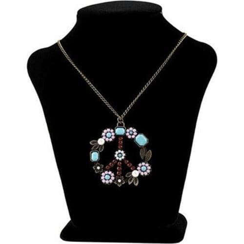 Vintage Flower Coral Simulated Pearl Peace Sign Pendant Long Necklace Jewelry Retro Sweater Chain For Women Gift