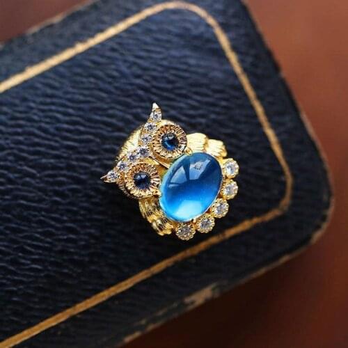 Japanese Craft Fine Inlaid Natural Topaz S925 Sterling Silver Owl Pendant Cute Fashion Design Sterling Silver Pendant