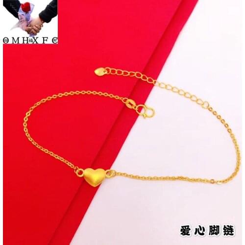 OMHXFC Jewelry Wholesale YM2337 European Fashion Fine Woman Girl Party Birthday Wedding Gift Heart Slim 24KT Gold Beach Anklet