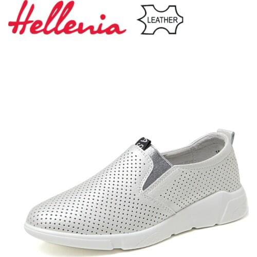 Hellenia shoes woman flats casual slip-on spring summer breathable with holes luxury rubber cow leather round toe sneakers shoes