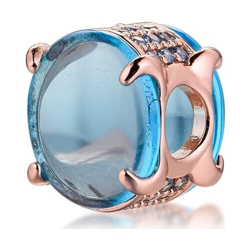 Woman DIY Charms Blue Oval Cabochon Charm Rose Gold Jewelry Fits Original Snake Chain Bracelets 2021 Valentines