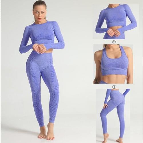 3Pcs Gym Set Women Sportswear Fitness Sport Suits High Waist Leggings Seamless Suit Long Sleeve Workout Clothes For Women